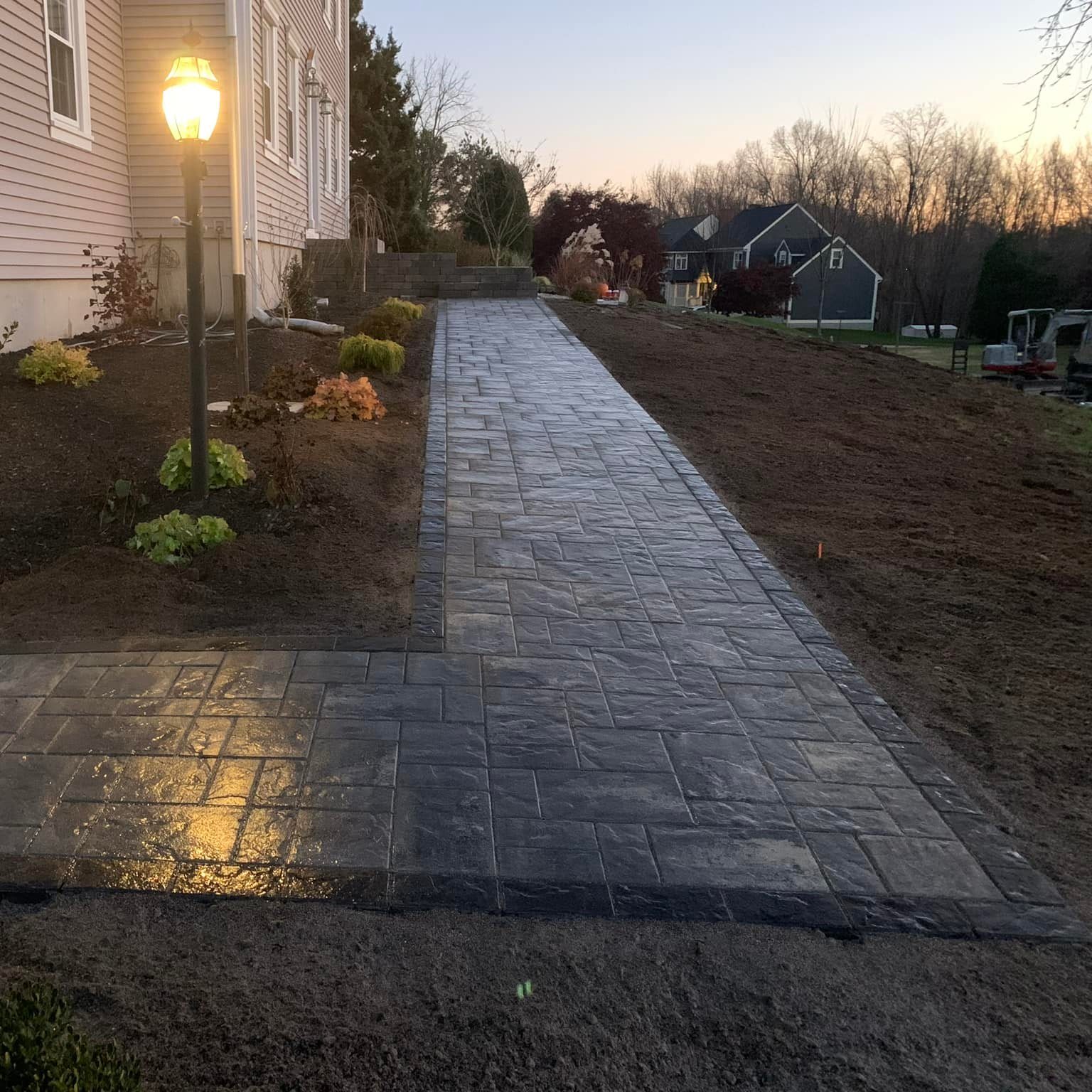 Long Paver Walkway with Landscape